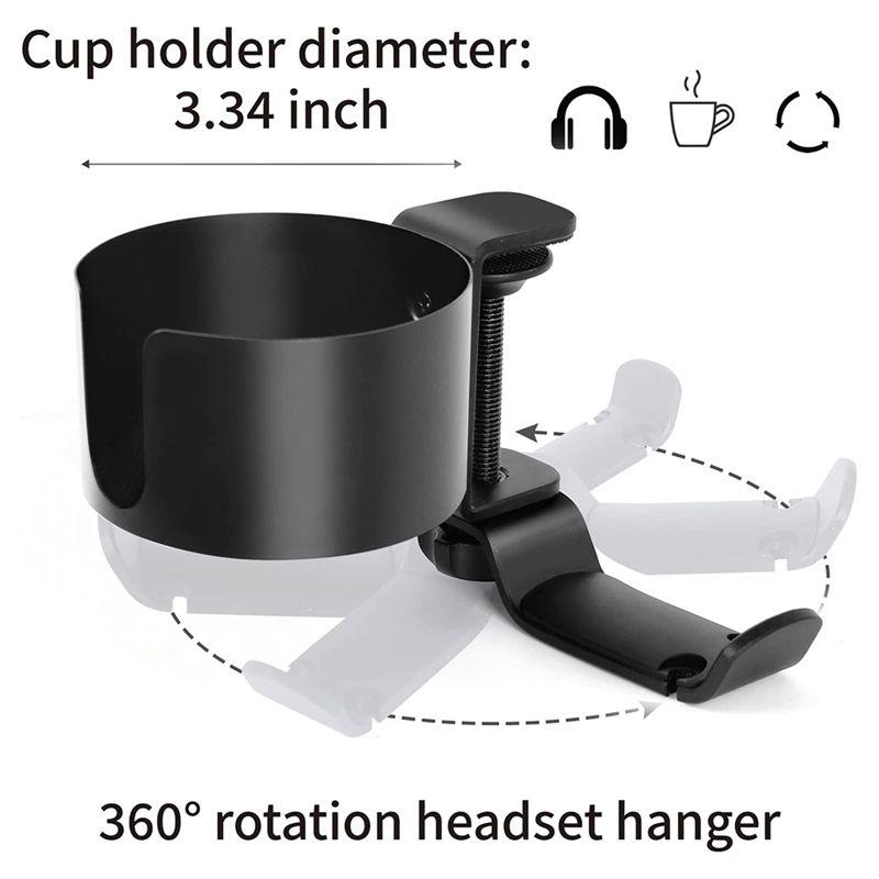 A84E-2 In 1 Desk Cup Holder With Headphone Hanger Spill Resistant Cup Holder For Desktop Coffee Cup/Bottle/Earphone