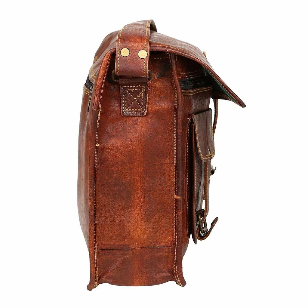 Men's Genuine Dark Brown Leather Vintage Laptop Messenger Briefcase Bag Satchel