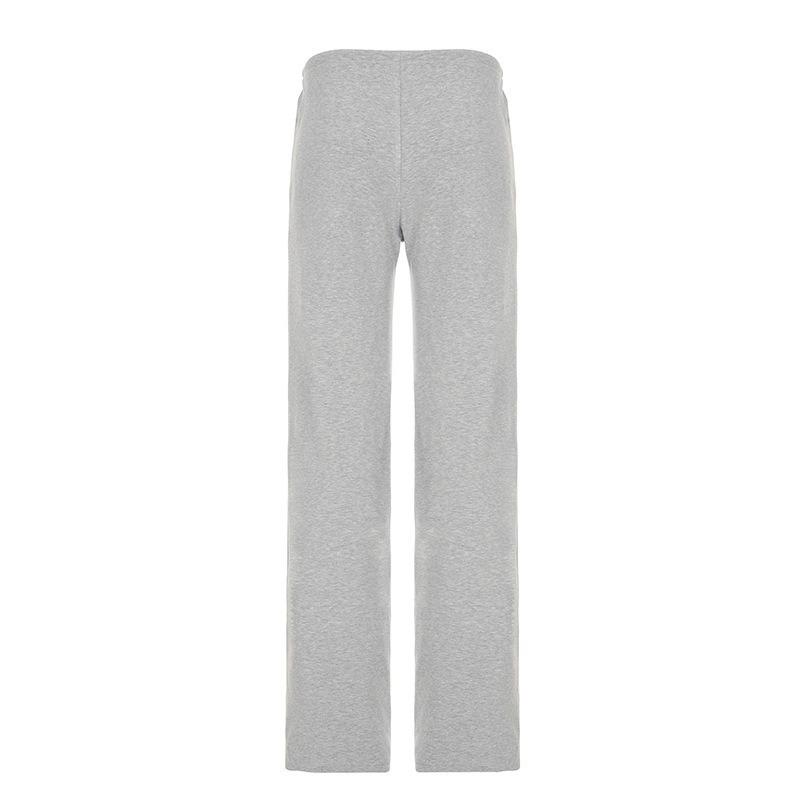 Solid Fleece Laced Long Sleeve Top High Waist Straight Casual Two Piece Set For Women