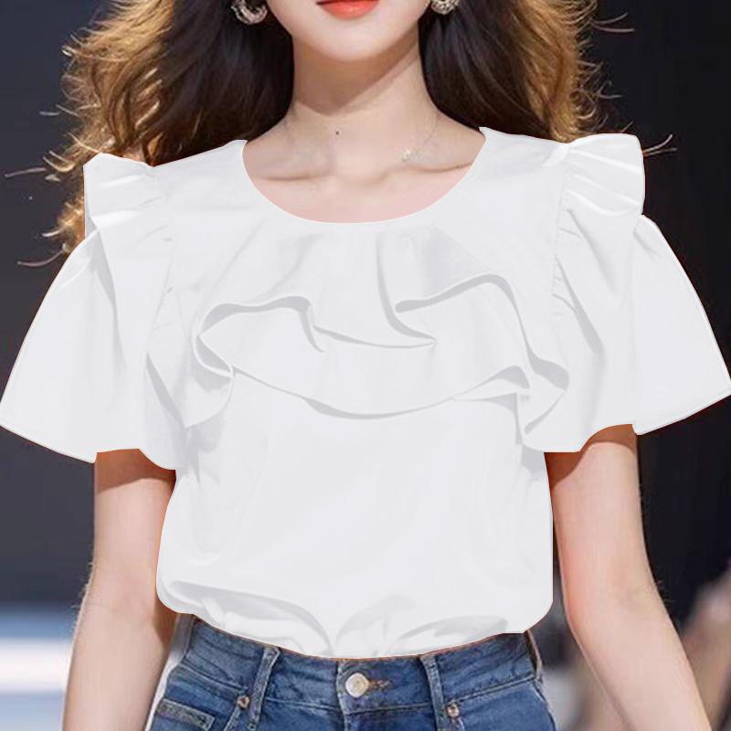 ZANZEA Women Summer Ruffled Layered Round Neck Short Sleeve Blouses
