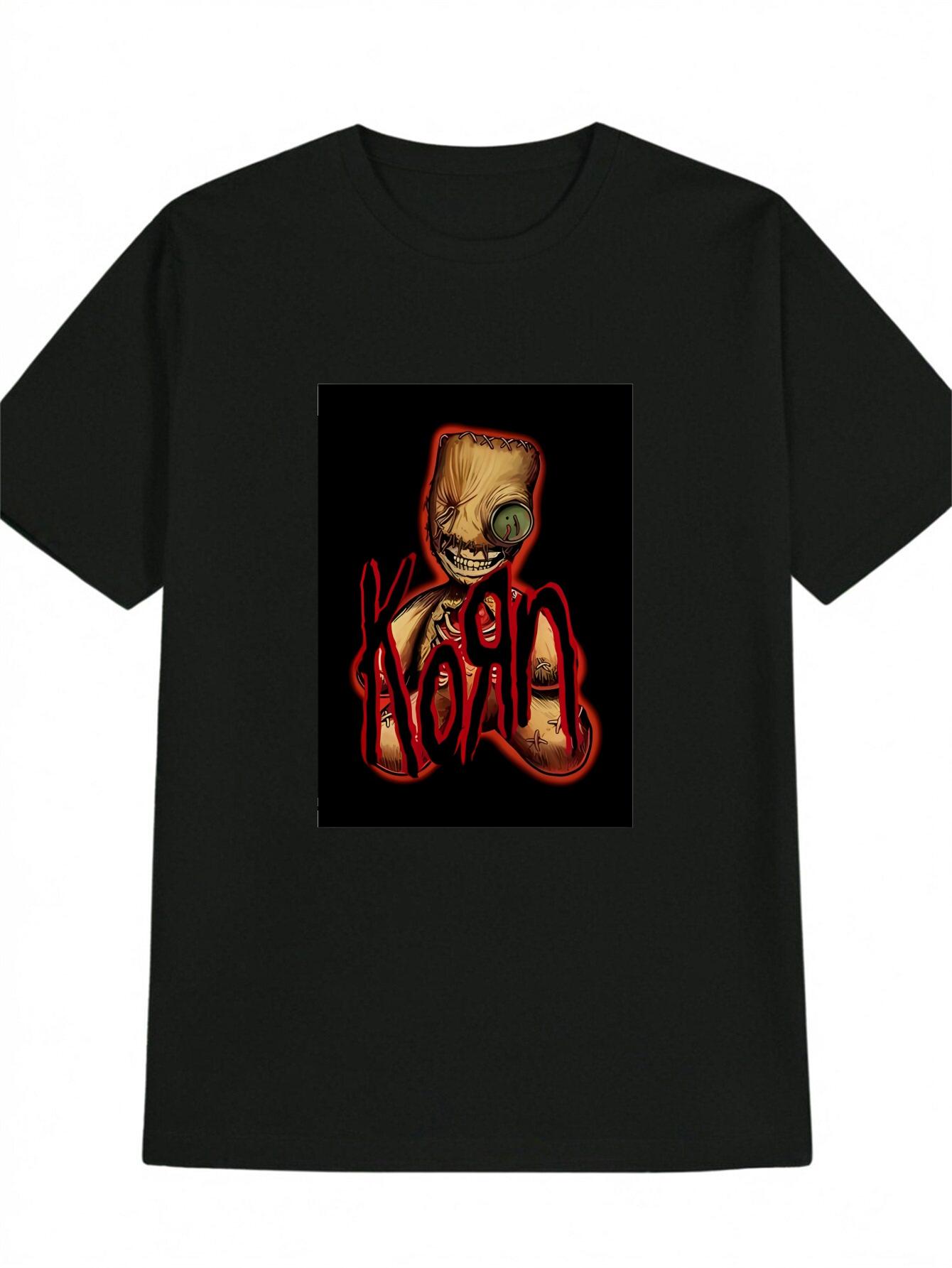 

Casual Graphic T-shirt - Black with Red KING OF HORROR Cartoon Puppet Print XXXL