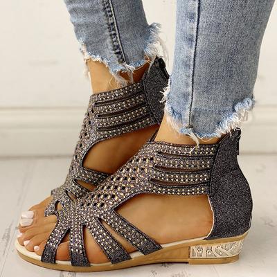 Dámské Boty Sandály Letní Boty na nízkém podpatku PU Leather Gladiator Luxusní boty Ženy Návrháři