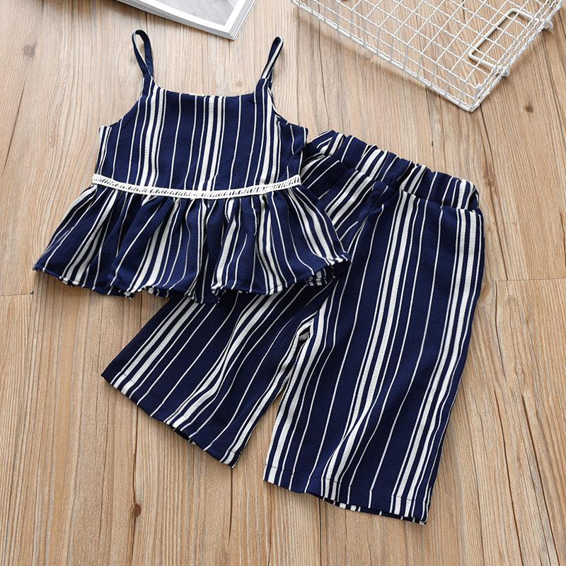 +cropped Set Noodle Summer Pants Kids Girls Chiffon Colors Outfits 2pcs Tops
