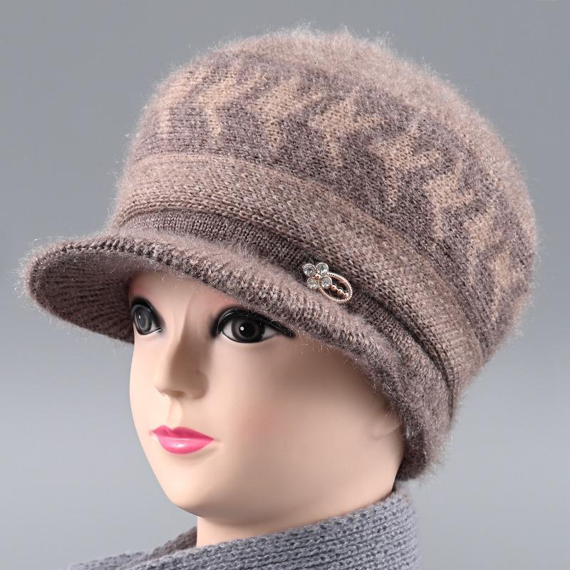 Winter new wool knitted hat women's fleece thickened hat thermal ear protection hat