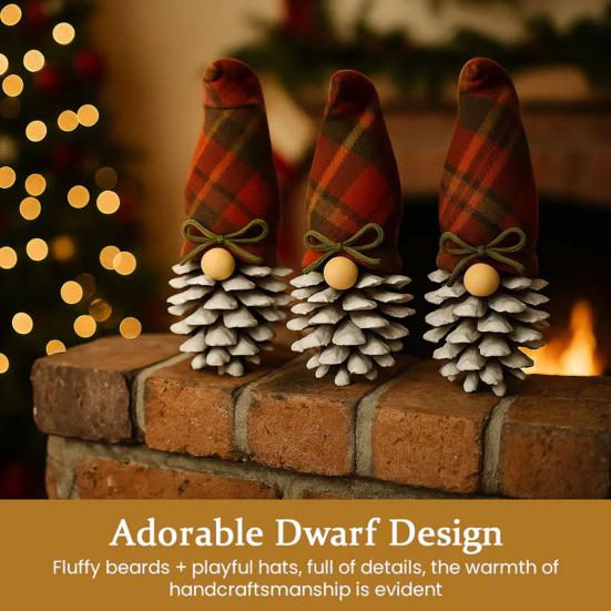 Vánoční ozdoby trpaslíka z borové šišky, ručně vyráběné, podzimní, zimní, na Díkůvzdání, soška trpaslíka z borové šišky, na krb, patrový tác, polici, stolní dekorace