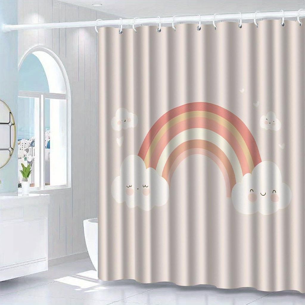 1pc rainbow pattern shower curtain with hook, bathroom partition, bathroom accessories, home decoration