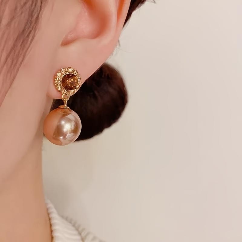 

French Vintage Trend Imitation Pearl Dangle Earrings, Women s Luxury Fashion Wedding Party Zircon Accessories Gifts