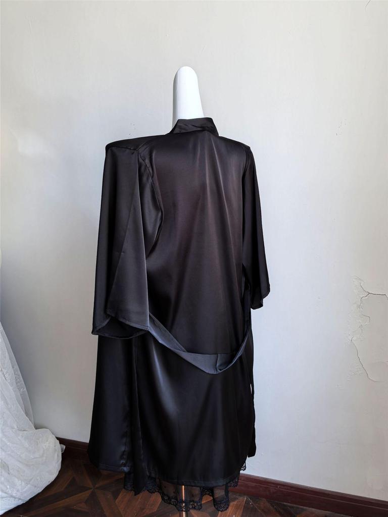 Plus Size Light Luxury Lace Ice Silk Two-Piece Pajama Set with Chest Pads