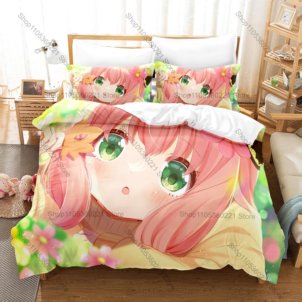 Anya Forger Family Duvet Cover + 2 Pillowcases 3D Anime Print Polyester Bedding Kawaii Fashion Bedroom Decor Bed Linens