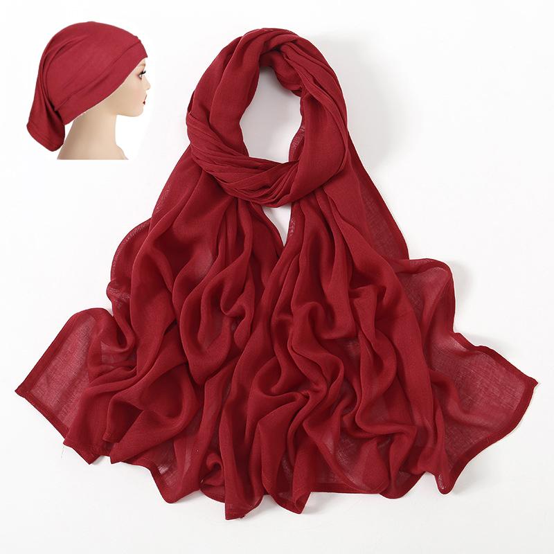 2 Pcs Set Viscose Hijab Matching Color Jersey Cap Plain Cotton Modal Muslim Women Head Scarf Soft Shawl Turbante Head Wrap