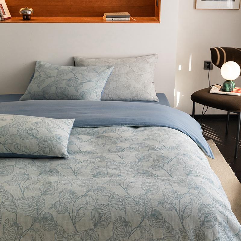 Ins Washed Cotton Jacquard Gray Retro Bed and Breakfast Four-piece Set of Pure Cotton Artistic Quilt Cover Sheets