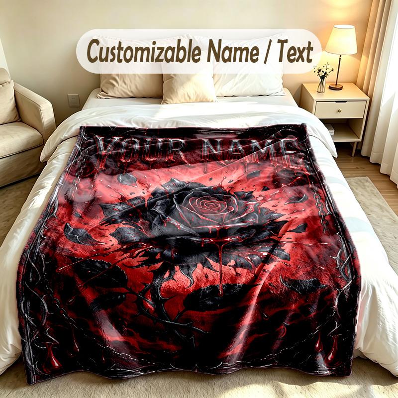 Floral Garden Theme Soft Blanket Personalized Custom Name Text Print Warm Blanket Home Sofa Bedroom Decor