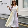 Fashionable Vacation Dresses for Ladies Long Sleeve Floral Dress, Women Cottagecore Waist Cinching Casual Autumn with Sleeves Midi Dress Street Party