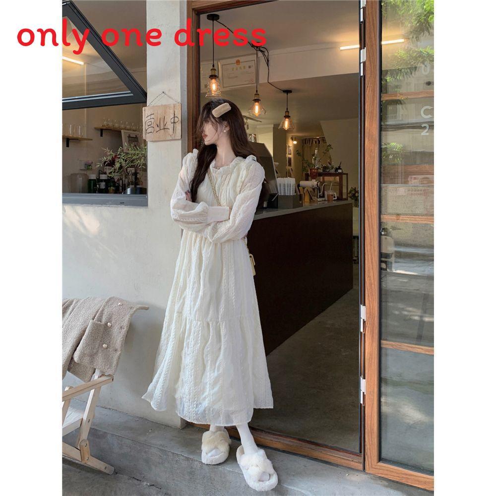 Spring Women Lace Dress With Long Sleeves And Ruffle Hem For Casual And Travel