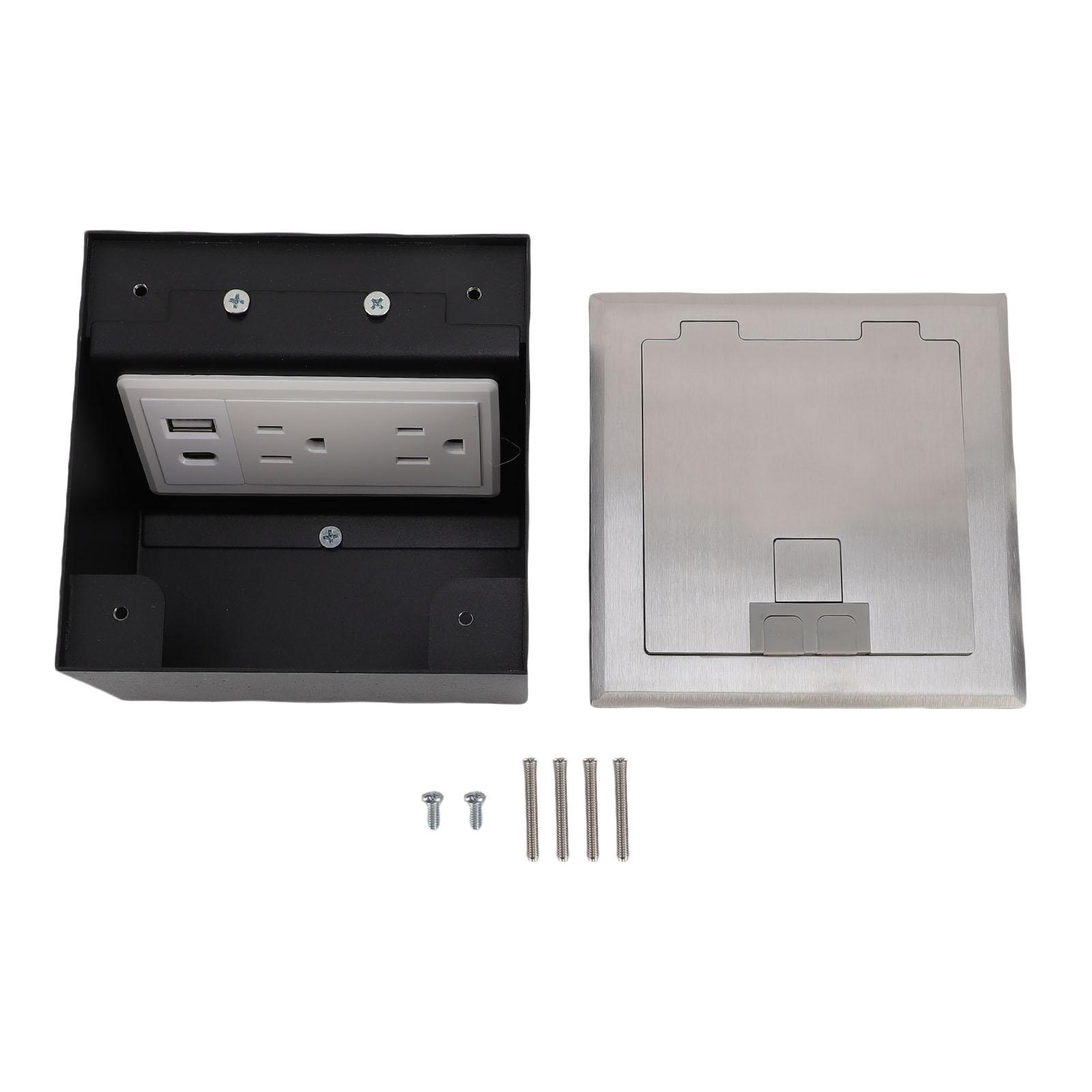 Cmperipheral Silver Recessed Floor Outlet 2 X 3 Prong And Usb A Usb C Port Water Proof Stainless Steel Concealed Floor Socket