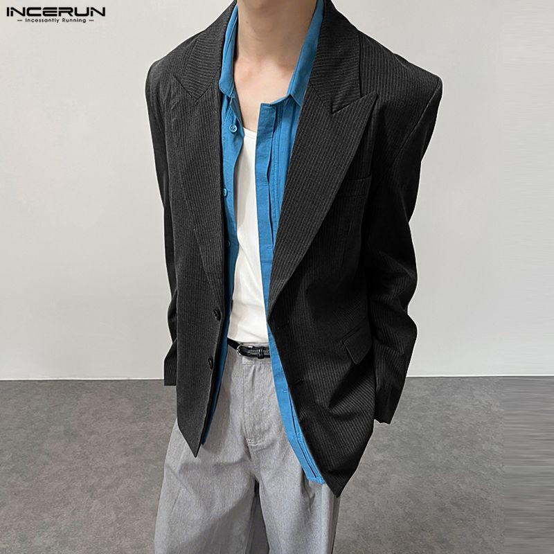 INCERUN Men Notched Lapel Long Sleeve Striped Casual Loose Blazer Coats