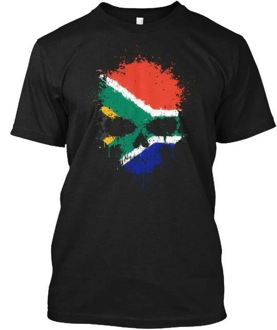 Chaotic South African Flag Splatter Skull T shirt Made in the USA Size S to 5XL