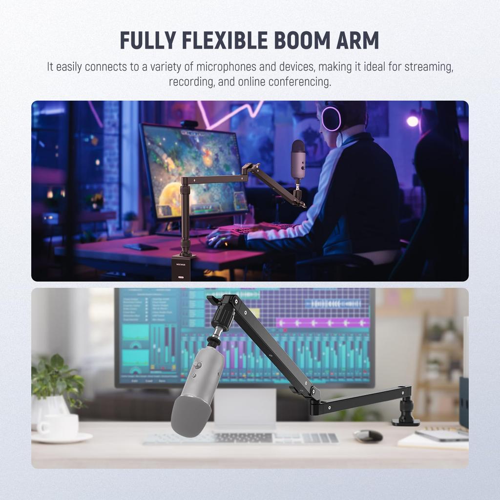 NEEWER Slim Microphone Arm Desk Mount with Damping, 360° Rotation, Articulating Boom Arm with Height Adjustable Pole and Cable Management Channel
