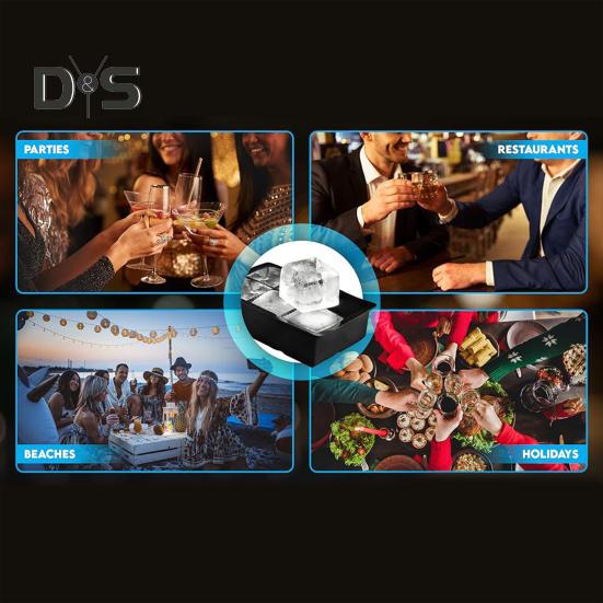 Large Square Ice Cube Tray with Lid Stackable Space Saving Ice Maker Easy Release Whiskey Cocktail Ice Cube Molds for Freezer Herbs