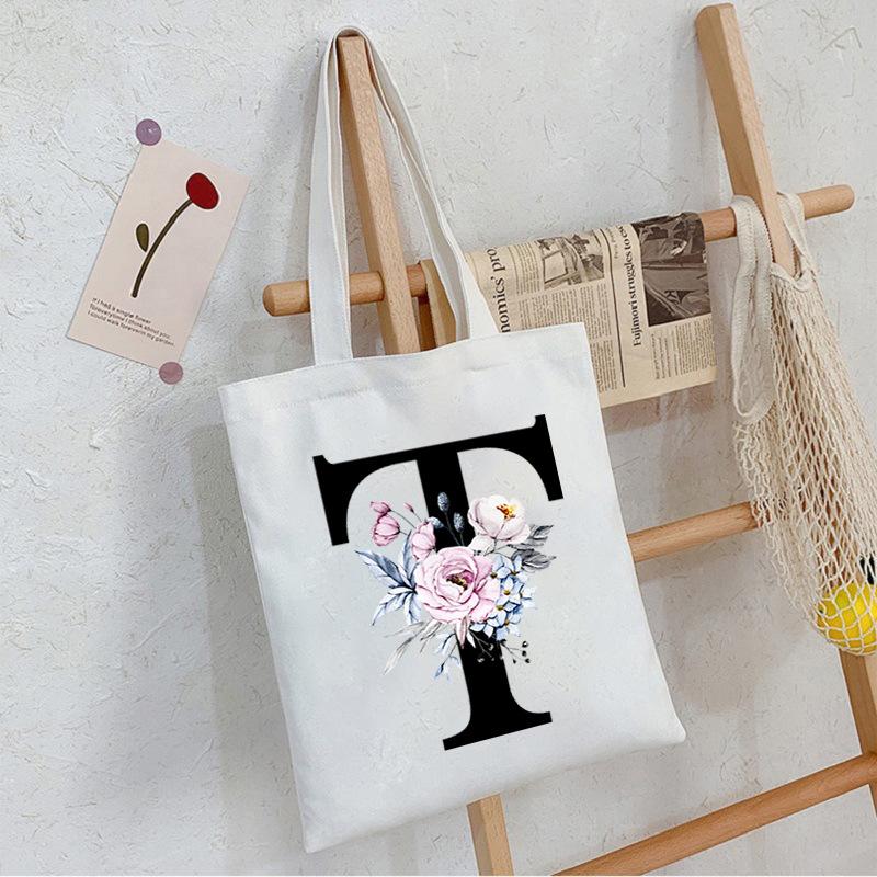 Alphabet24 Letter Print Student Portable Canvas Bag Tote Bag Large Capacity Messenger Bag