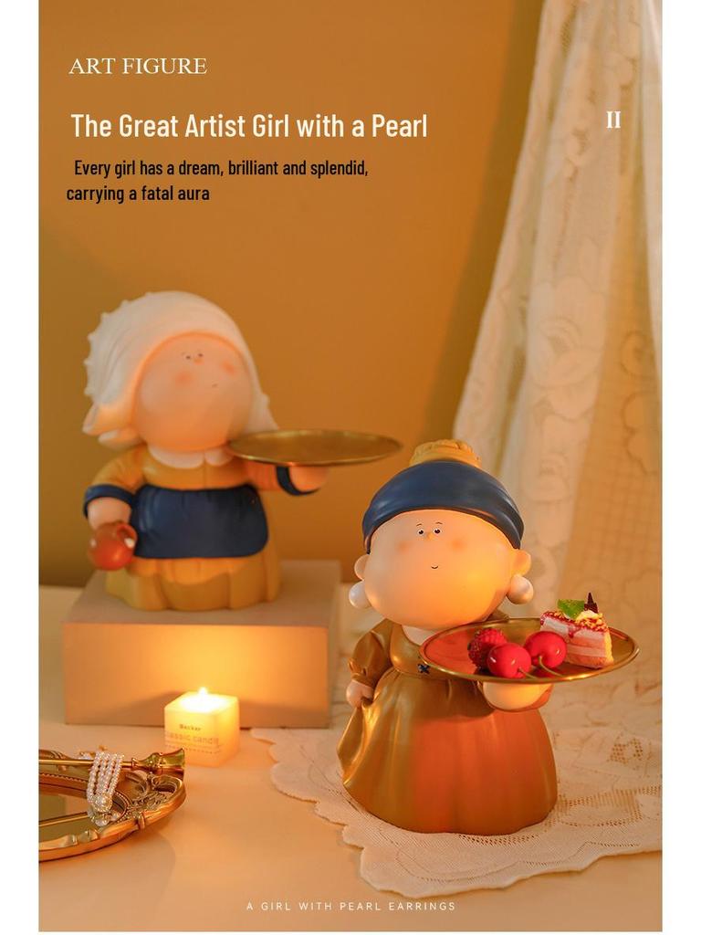 Decorative Foyer Key Tray with Pearl Earring Girl Design - Creative Living Room Ornament