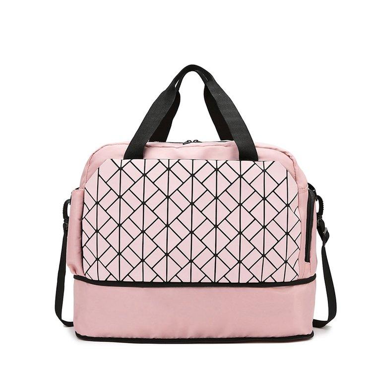 

Чоловіча та жіноча ромбоподібна фітнес-сумка дорожня великої місткості водонепроникна сумка для багажу рожевий
