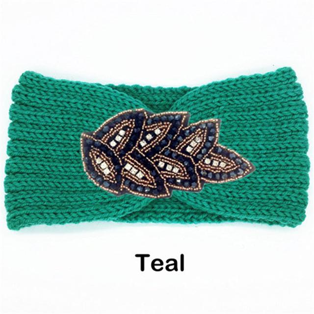 Women Rinestone Winter Headband Warmer Ear Knitted Wool Head Bands Turban Head Wrap Girl Bead Hairband Headwear Hair Accessories