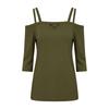 Womens Off Shoulder Top Short Sleeve Cut Out Detail Cross Strap Casual Blouse Summer Lightweight Knit Shirt