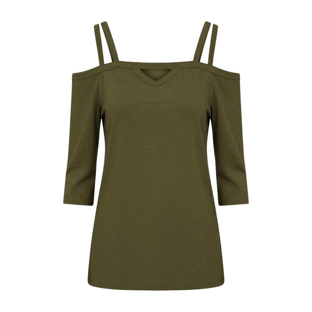 Womens Off Shoulder Top Short Sleeve Cut Out Detail Cross Strap Casual Blouse Summer Lightweight Knit Shirt