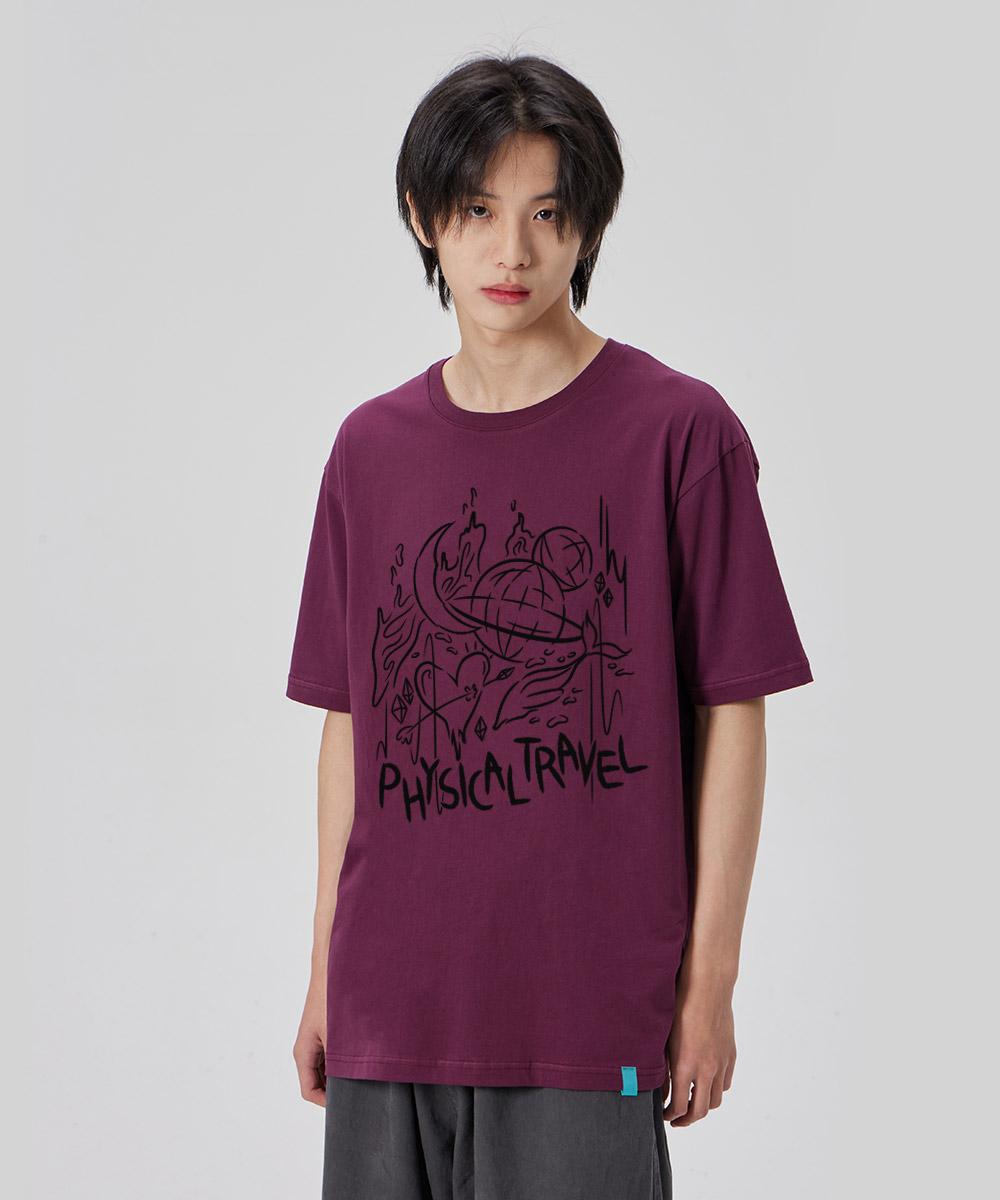 Astral Projection [Physical Travel] Cotton Loose Fit Short Sleeve T-Shirt_Plum Purple L
