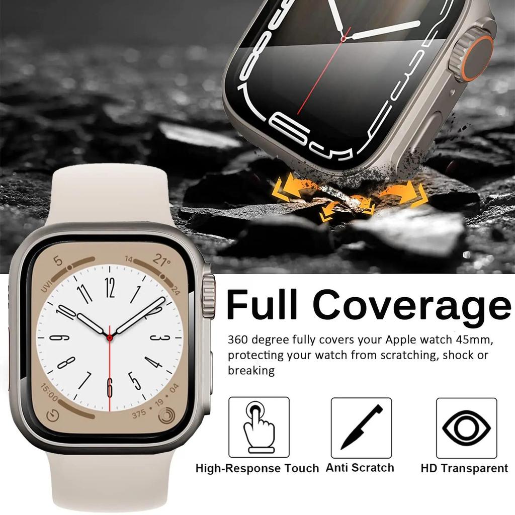Glass+Case for Apple Watch 44mm 45mm 41mm 40mm 42mm 38mm Screen Protector Cover Change Ultra Bumper iWatch Series 9 8 7 SE 6 5 3