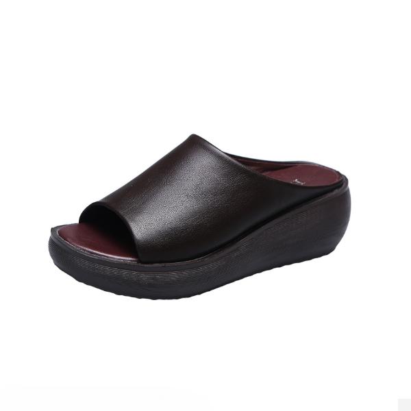 Mote Kvinner Skinntøfler Hvit Ladias Retro Peep Toe Platform Sko Tresko Slip on Sandaler Kiler Sandles Zapatos Sko