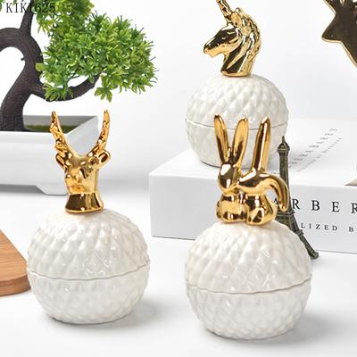 Europäisches Keramik Weißes Vorratsglas Goldene Tier Schmuckdose Haushalt Rund Süßigkeiten Kleine Gegenstände Vorratsglas Exquisite Dekoration