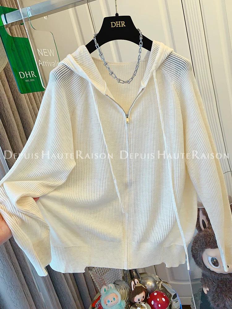 Plain Color Zipper Hooded Knit Jacket - Women's Casual Early Autumn Style