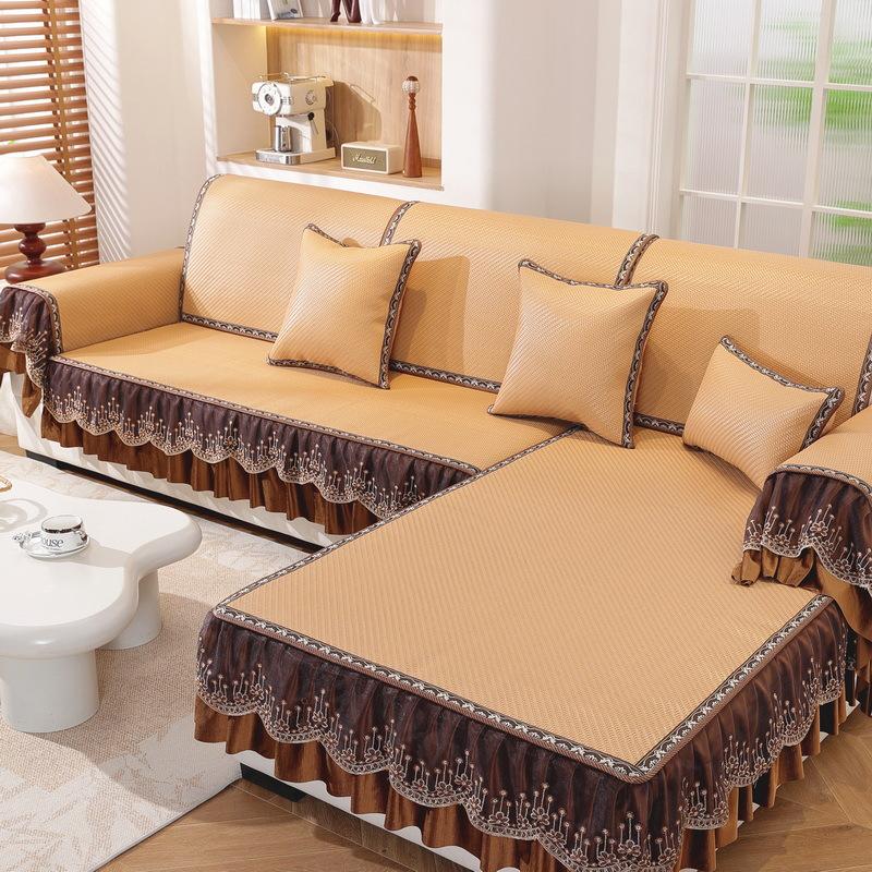 Summer Bingteng Mat Sofa Cushion Household Living Room Non-Slip Beautiful Lace Solid Color Full Cover Sofa Towel Cover