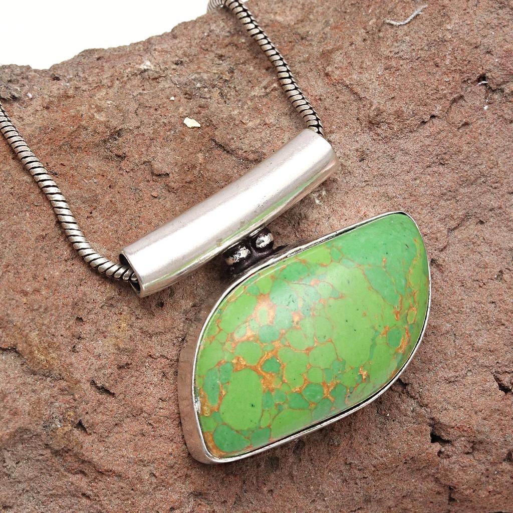 Green Turquoise Gemstone Handmade Women's Unisex Silver Jewelry Pendant 1