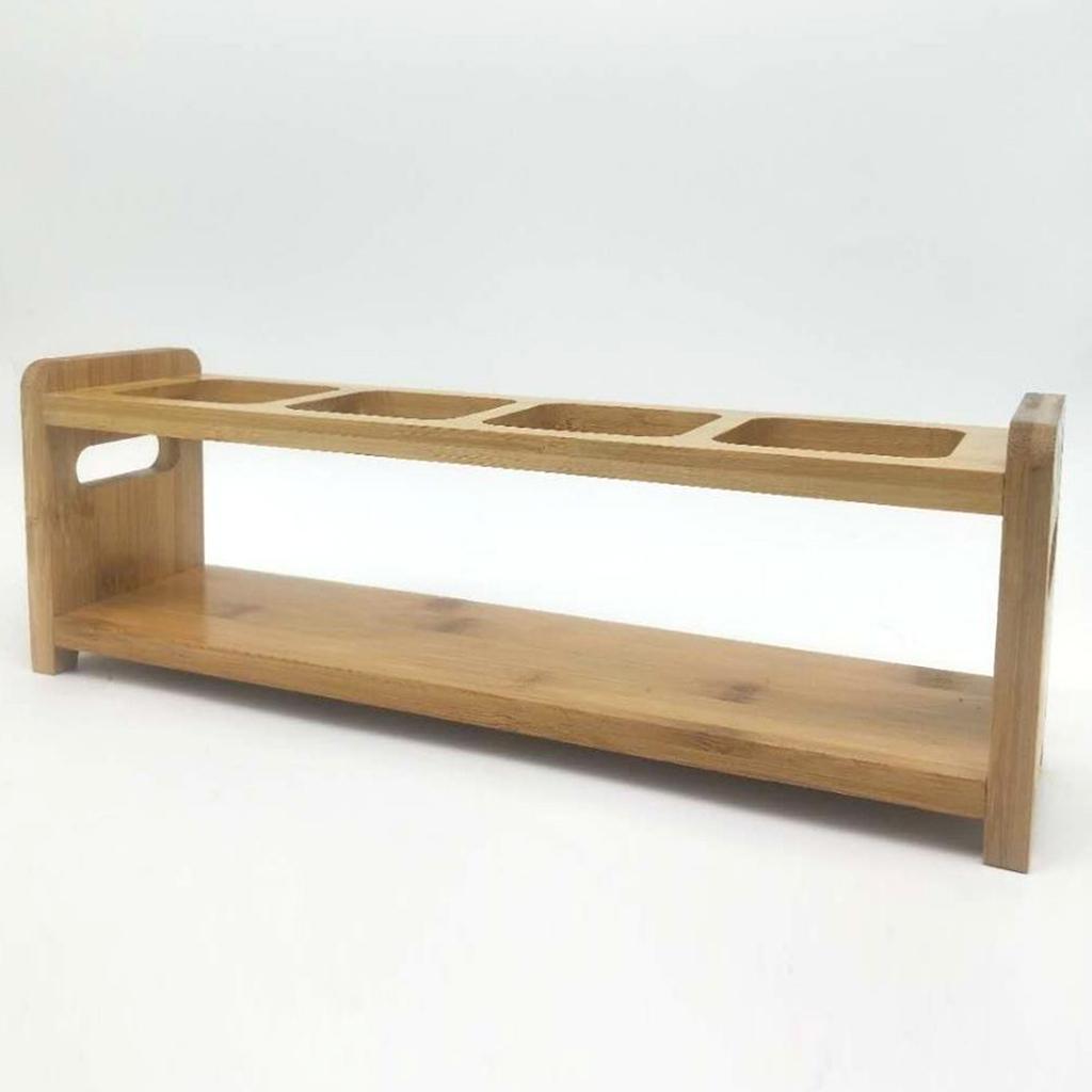 Seasoning Storage Stand Bamboo Wood 4 Holes Multifunctional Anti Slip Space Saving Oil Bottle Rack Kitchen Supplies