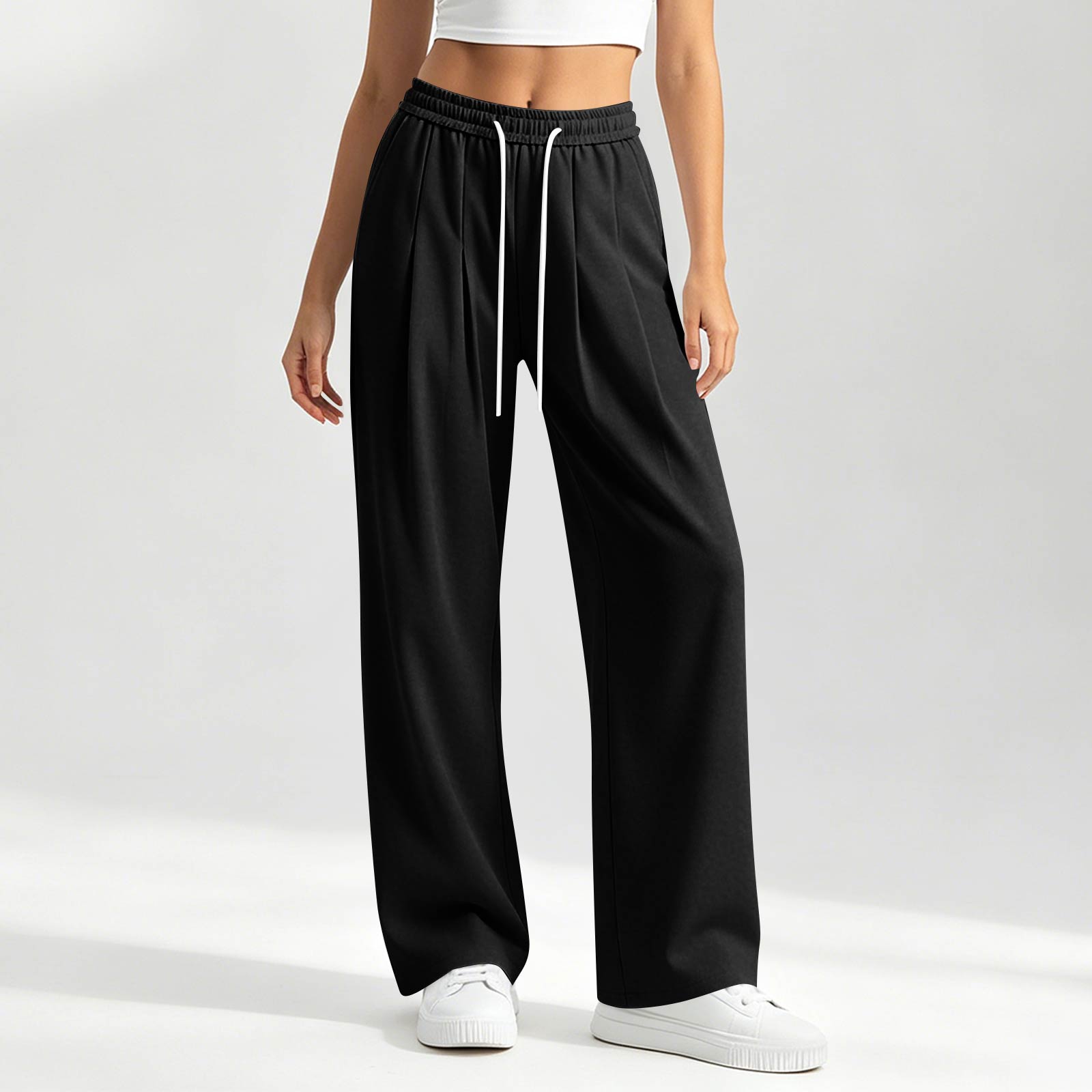 Women s Summer Loose-Fit, Flowy, Lightweight Casual Pants With Elastic Waistband XL чёрный