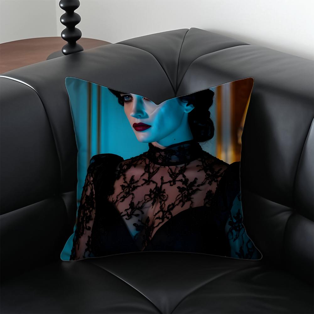 EEva Green Cushion Cover Pillow Case Antidustmite Invisible zipper silky plush cushion