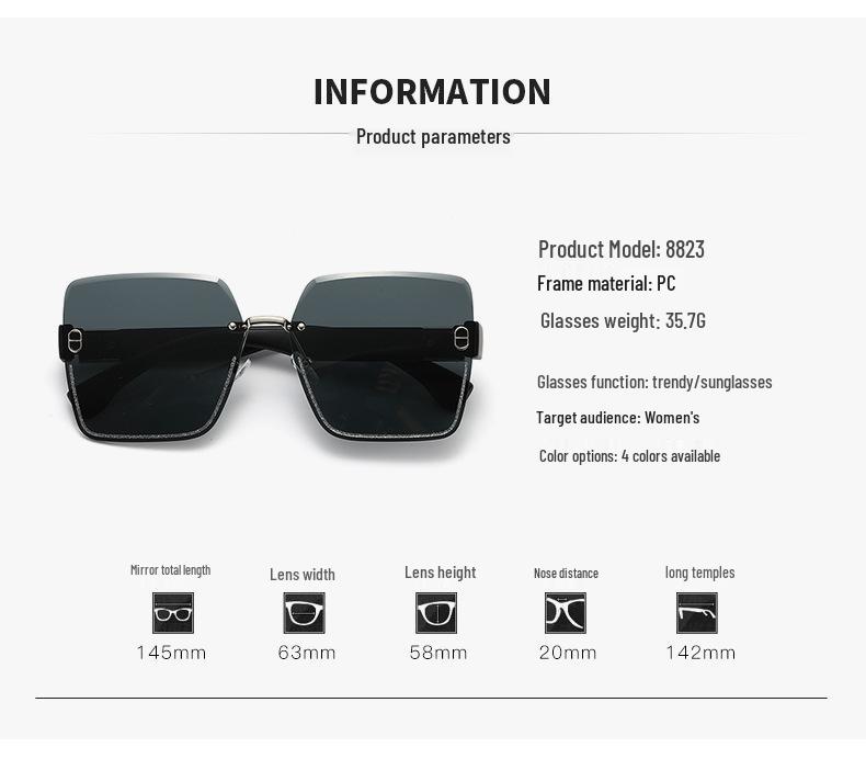 Large Square Rimless Sunglasses for Women - Trendy Anti-UV Celebrity Style