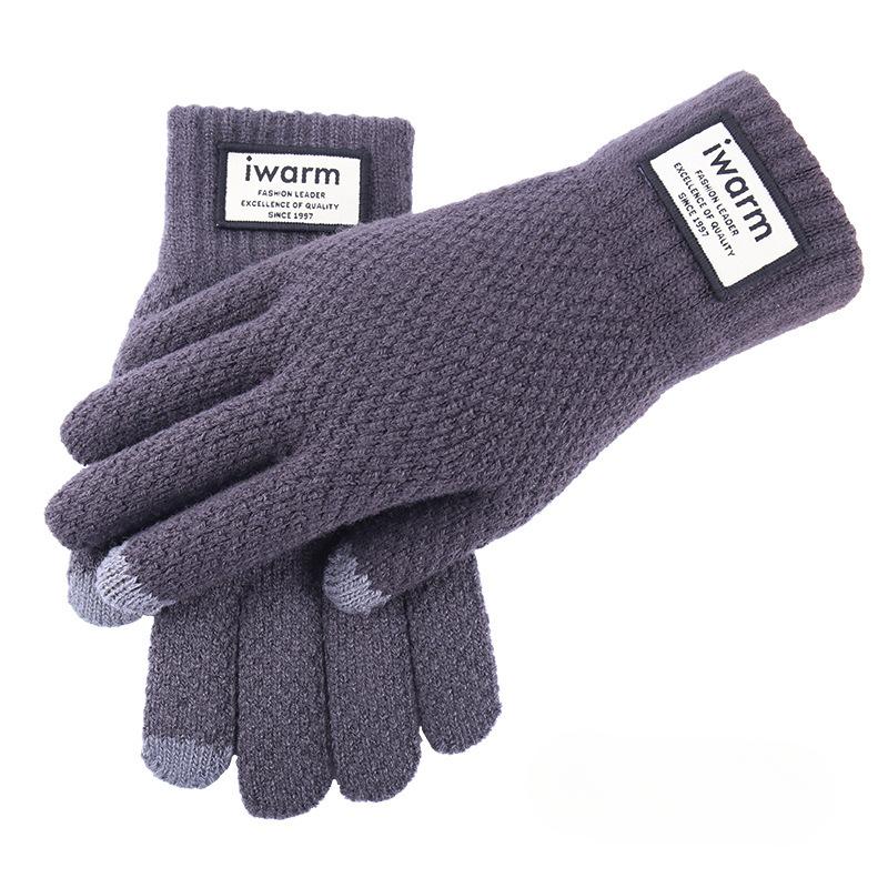 Autumn and Winter Warm Gloves for Men with Velvet Double-layer Thickened Wool Knitted Travel Touch Screen Gloves Gloves