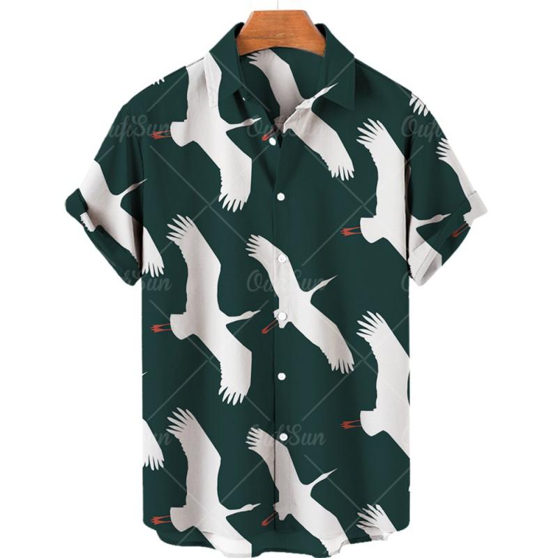 Men's Bird Costumes Hawaii Vacation Vintage Shirt For Men 3D Floral Casual Pattern High Quality Luxury Dazn Clothes Blouse Tops
