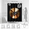 Vintage Gold Schallplatten Duschvorhang, Retro Musikliebhaber Plattenspieler Badezimmer Dekor, Coole DJ Studio Ästhetik Badvorhang
