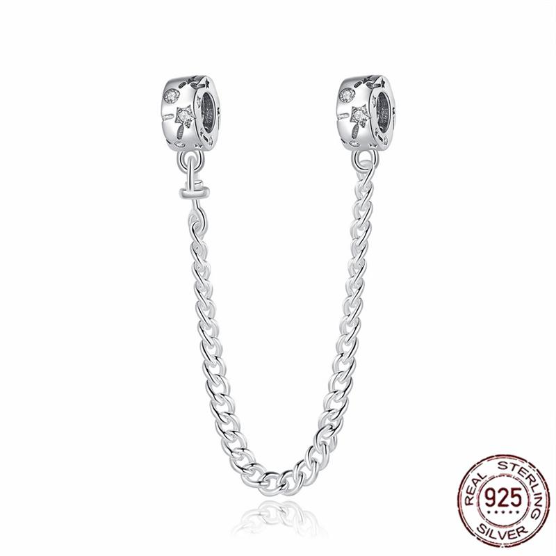 Stříbrný Křišťálový Pavé Bezpečnostní Řetízek Pevný Klip Pramen Přívěsek Vhodný pro Ženy Náramek Stříbrné Šperky Párty Narozeninový Dárek