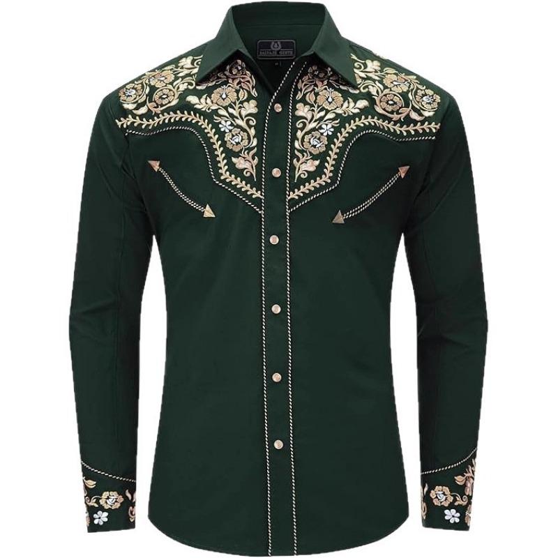 New Tribal Ethnic Lapel Men's Casual Sports Outdoor Street Long-sleeved Button-up Shirt