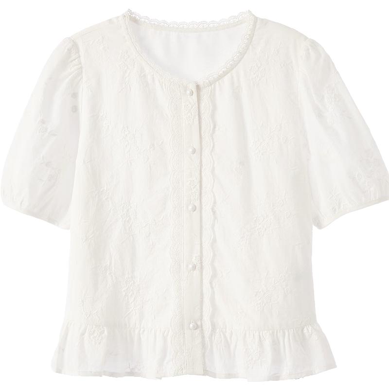 Betu Women s Embroidered Cotton Puff Sleeve Blouse L