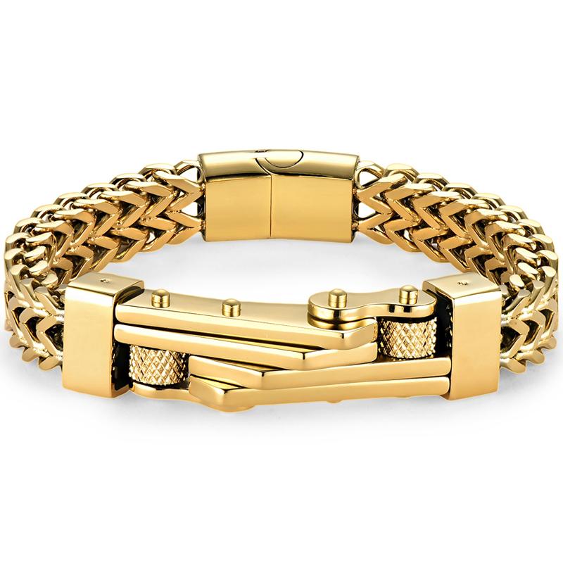 Cooles Hiphop-Bike-Quadrat-Franco-Kettenarmband für Männer Massiver 316L-Edelstahl Herrenarmbänder Armreifen mit Magnetverschluss Neu