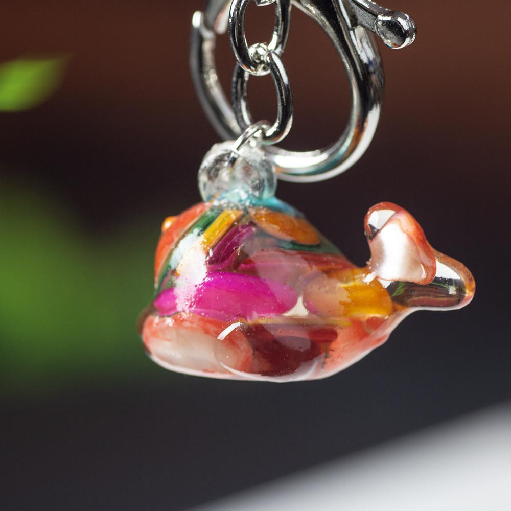 Animal Dolphin Keychain With Resin Encased Natural Crystal Decor Gift For Holidays