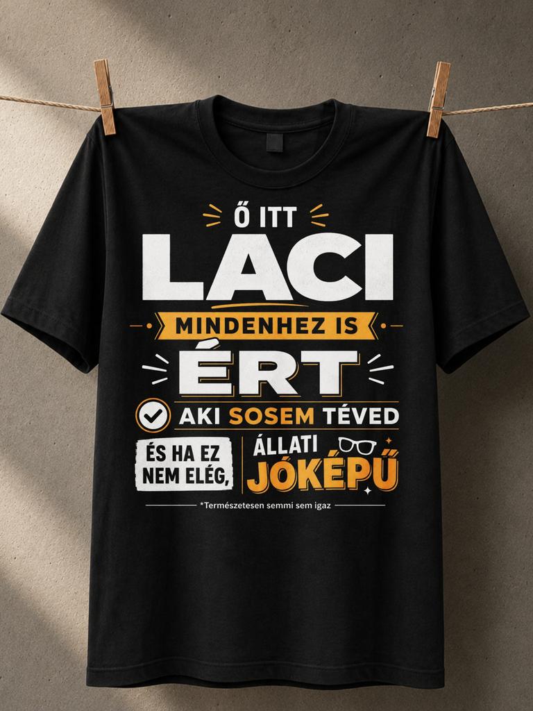 Hungarian Laci With Funny Large Typography Orange Block Layout Check Mark Icon And Humorous Slogan Unisex All Tshirt