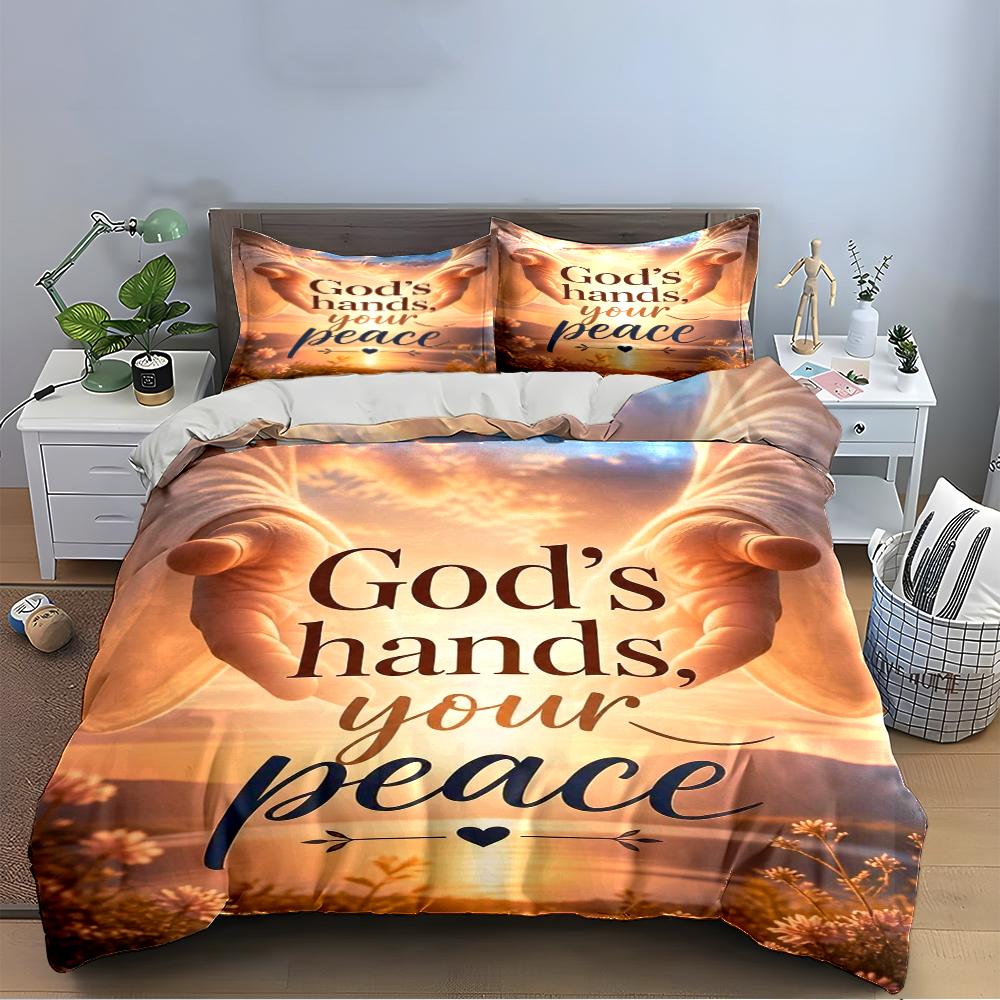 God's Hands Peaceful Bedding Set Bedding Set (1 Duvet Cover, 2 Pillowcases, Duvet Not Included)